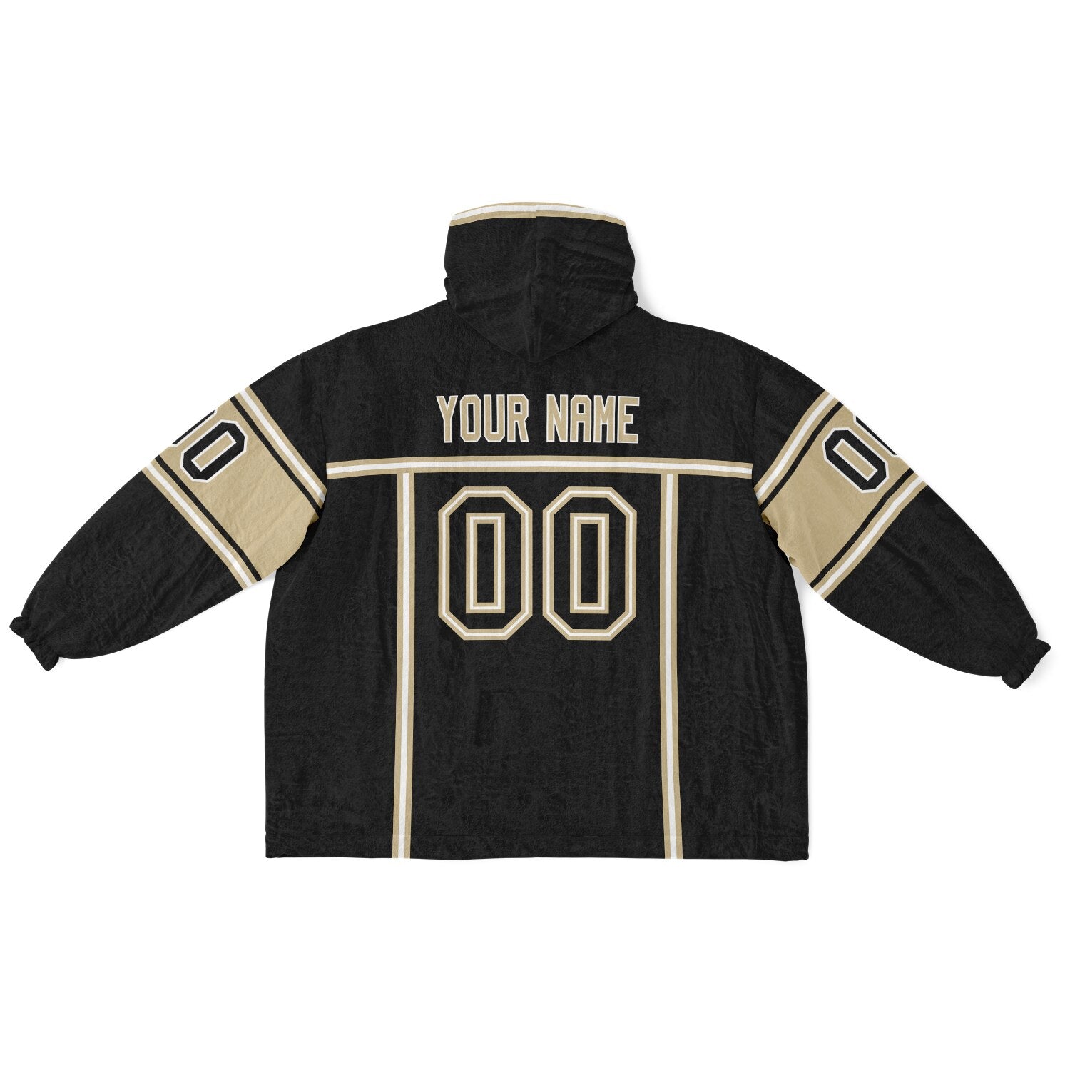 Black, old gold, and white lineup snug hoodie with clean line work and subtle jersey influence.
