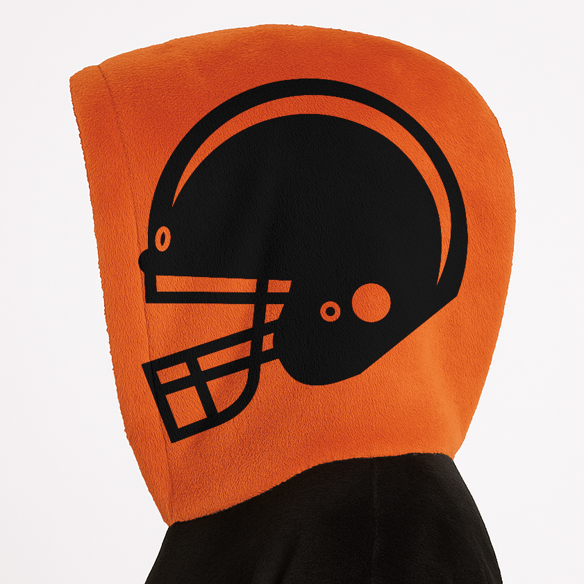 Black and orange classic snug hoodie featuring jersey-style stripes and personalized name and number.