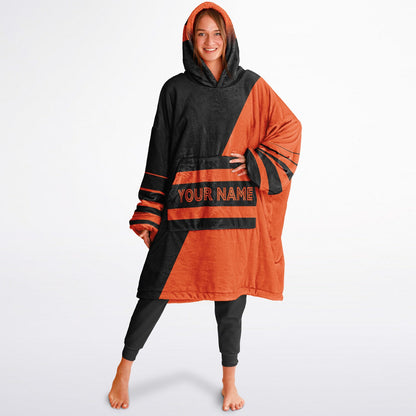 Black and orange reversible snug hoodie with soft interior lining and casual everyday style for football fans.