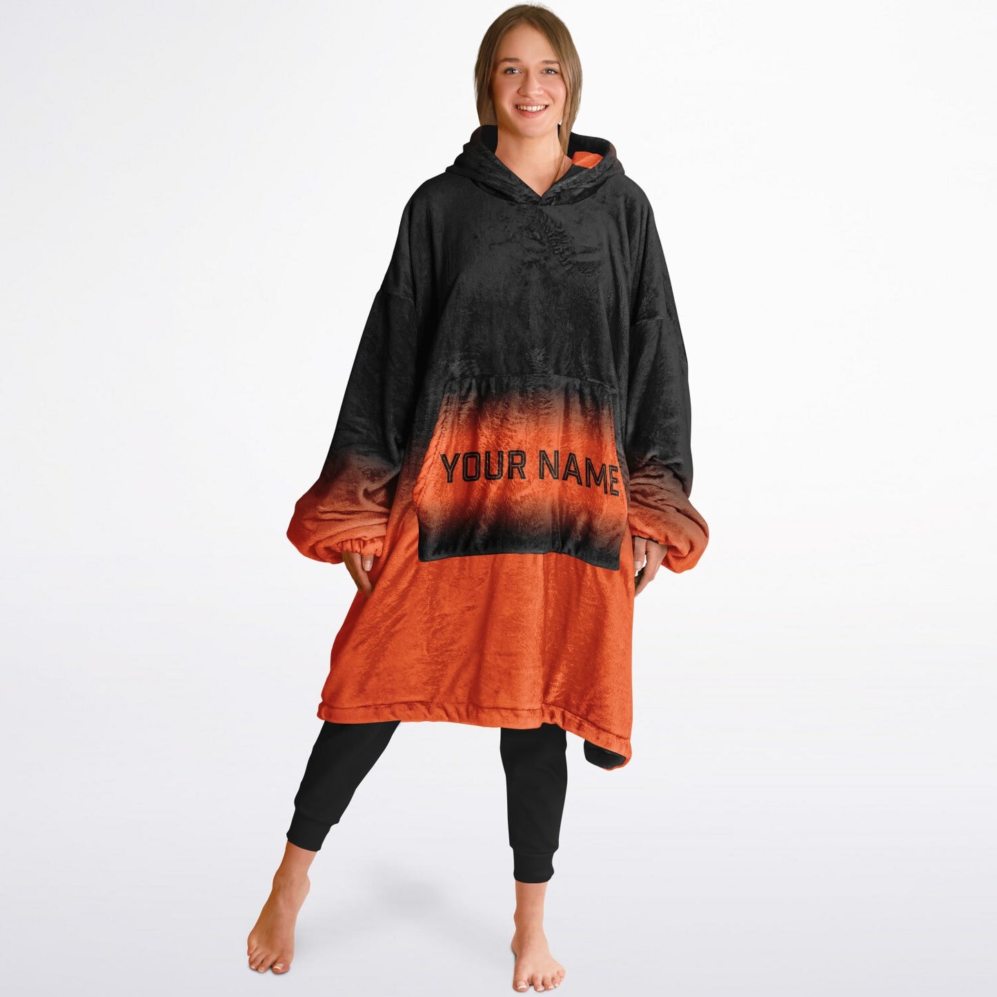 Black and orange reversible snug hoodie with soft interior lining and casual everyday style for football fans.