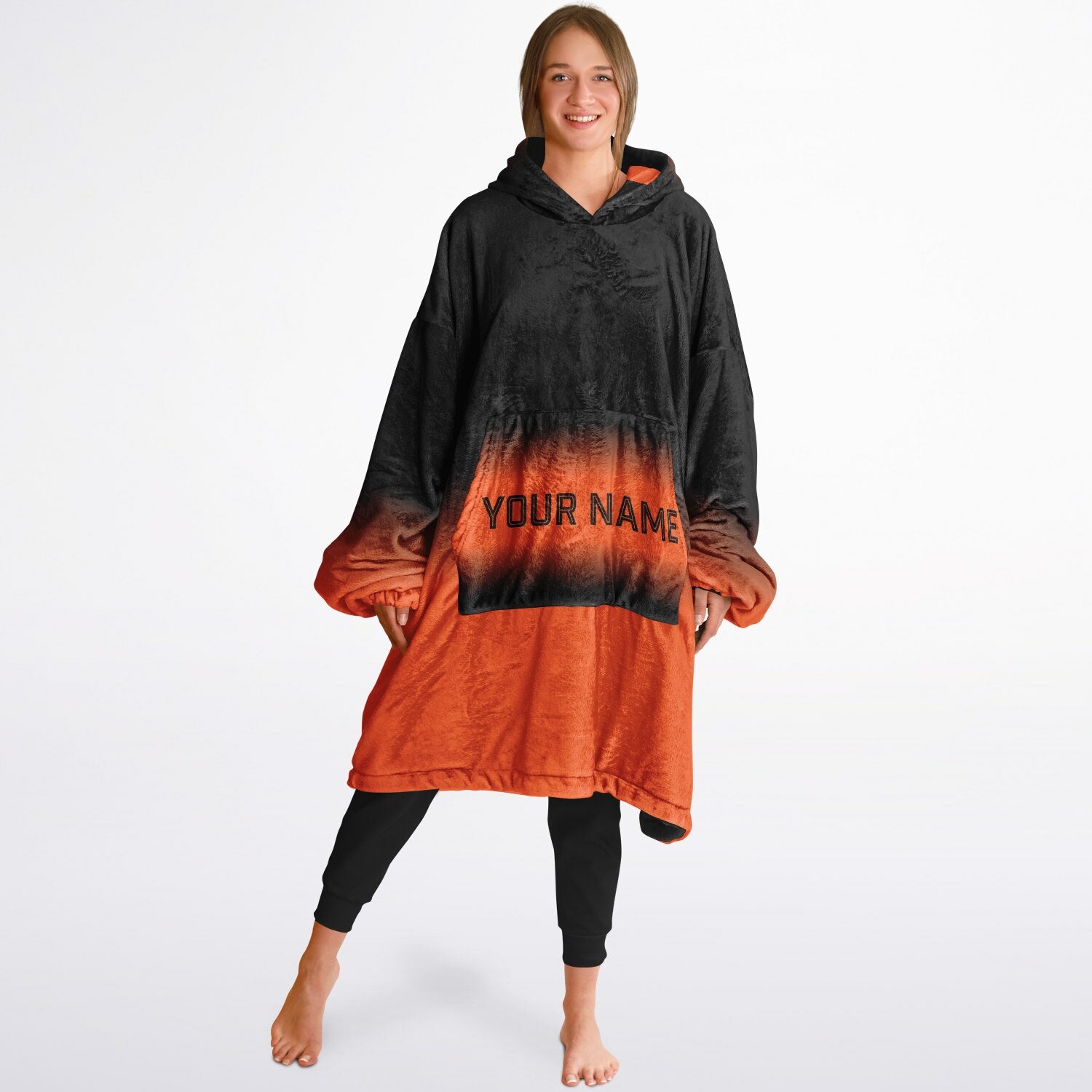 Black and orange reversible snug hoodie with soft interior lining and casual everyday style for football fans.