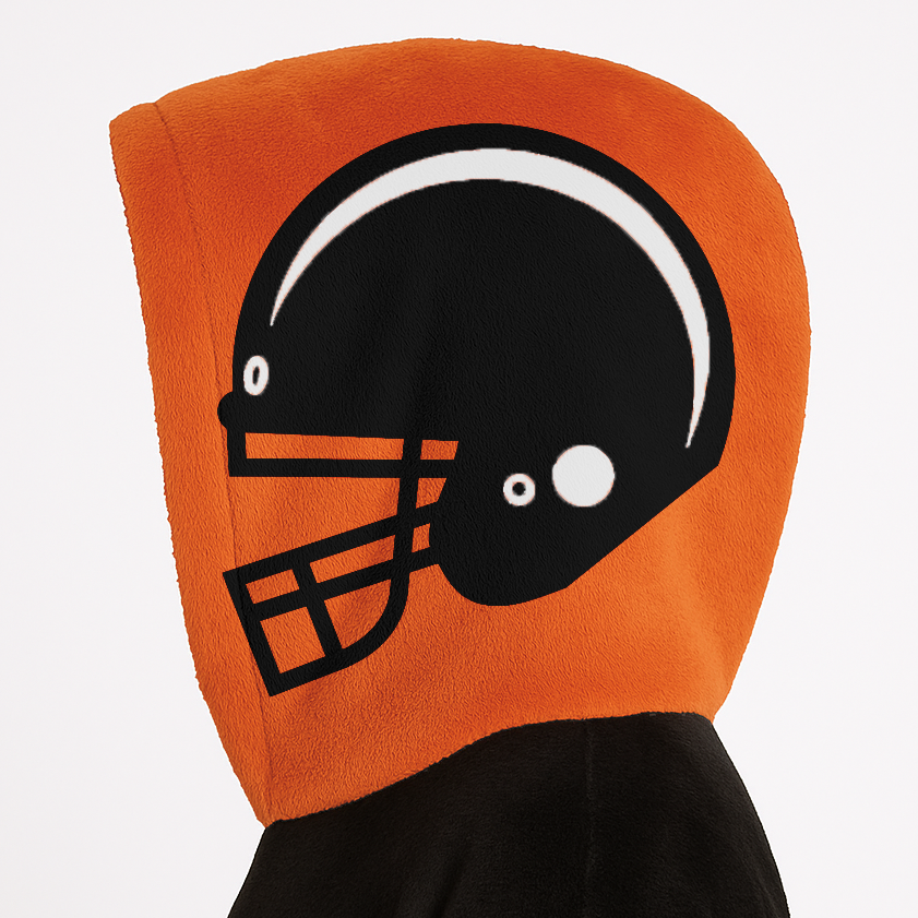 Black, orange, and white classic snug hoodie featuring authentic jersey striping and personalized number details.