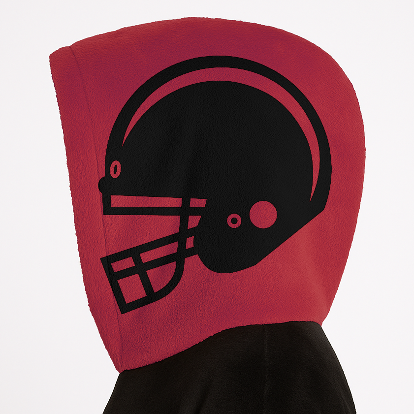 Black and red classic snug hoodie featuring jersey-style stripes and personalized name and number.