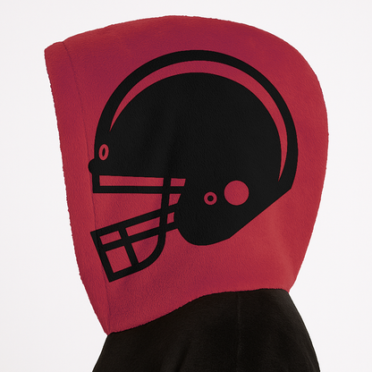 Black and red classic snug hoodie featuring jersey-style stripes and personalized name and number.