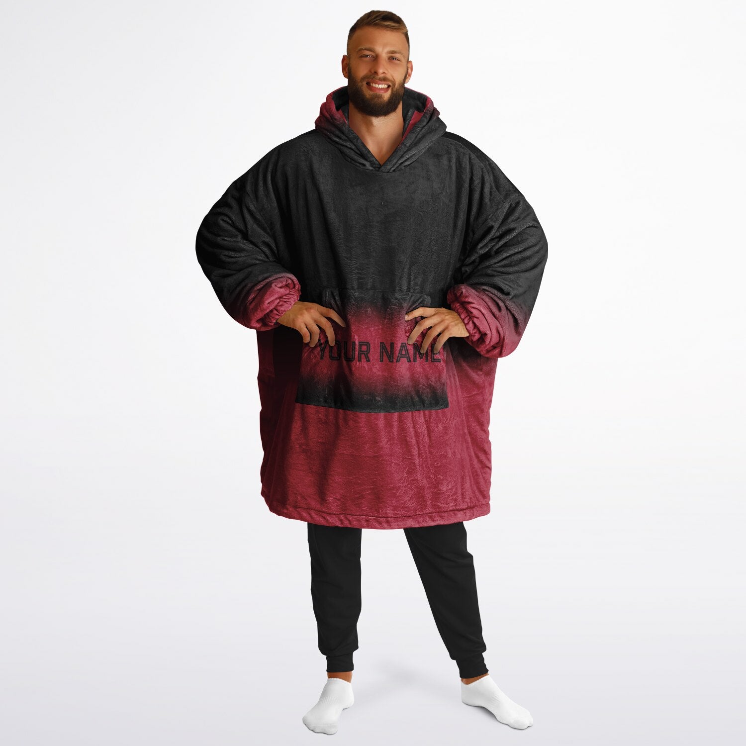 Black and red reversible snug hoodie with soft interior lining and casual everyday style for football fans.