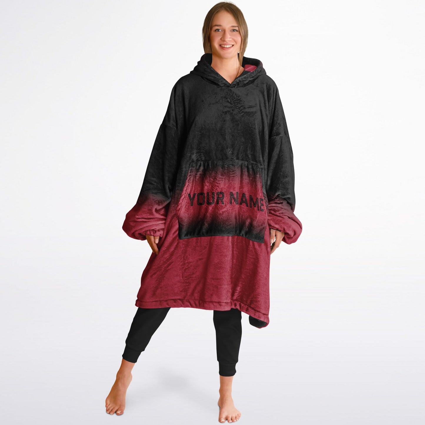 Black and red reversible snug hoodie with soft interior lining and casual everyday style for football fans.