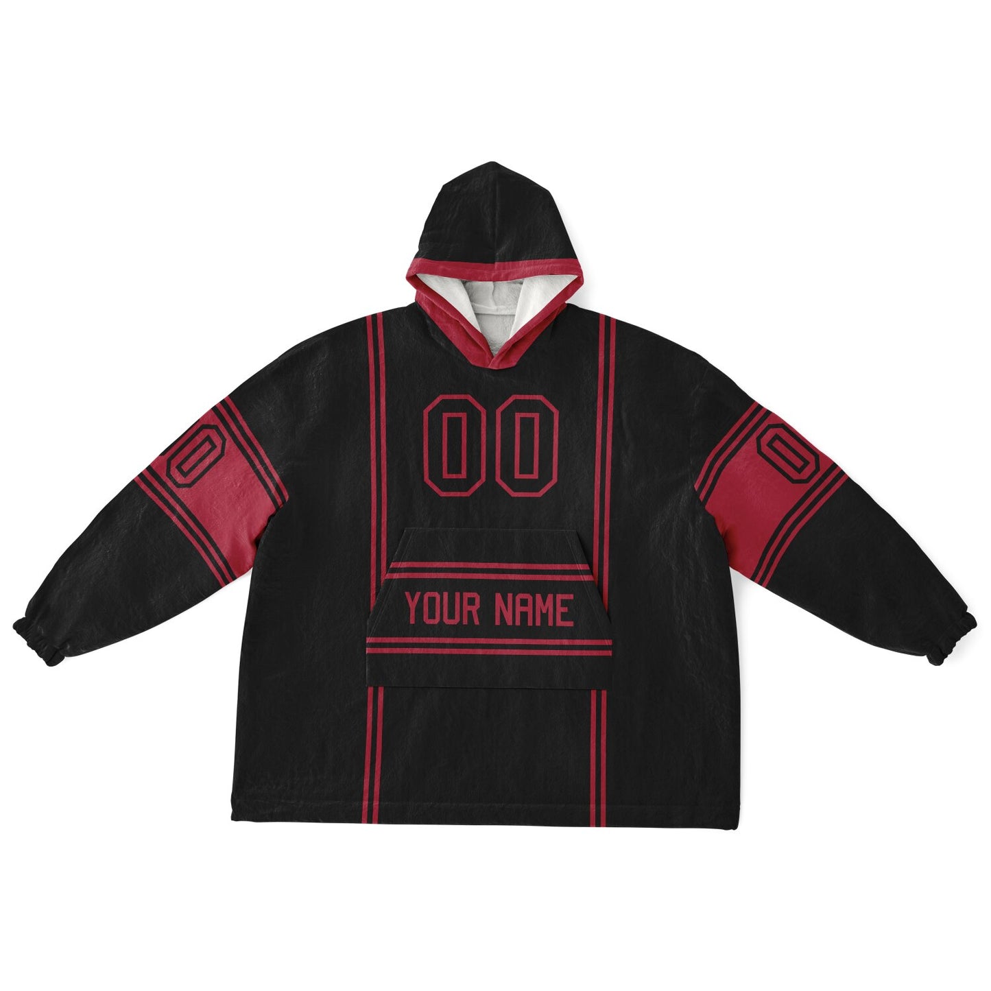 Black and red lineup snug hoodie featuring sleek line-art details and minimalist team-inspired design.