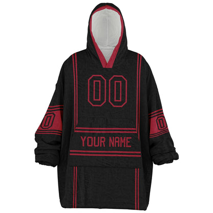 Black and red lineup snug hoodie featuring sleek line-art details and minimalist team-inspired design.
