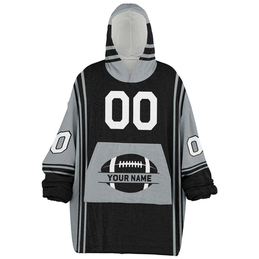Black and silver bold snug hoodie with modern color-block design and soft loungewear fit.