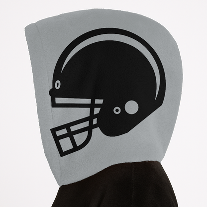 Black and silver classic snug hoodie featuring jersey-style stripes and personalized name and number.