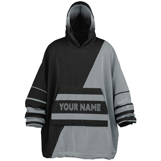 Black and silver reversible snug hoodie with soft interior lining and casual everyday style for football fans.