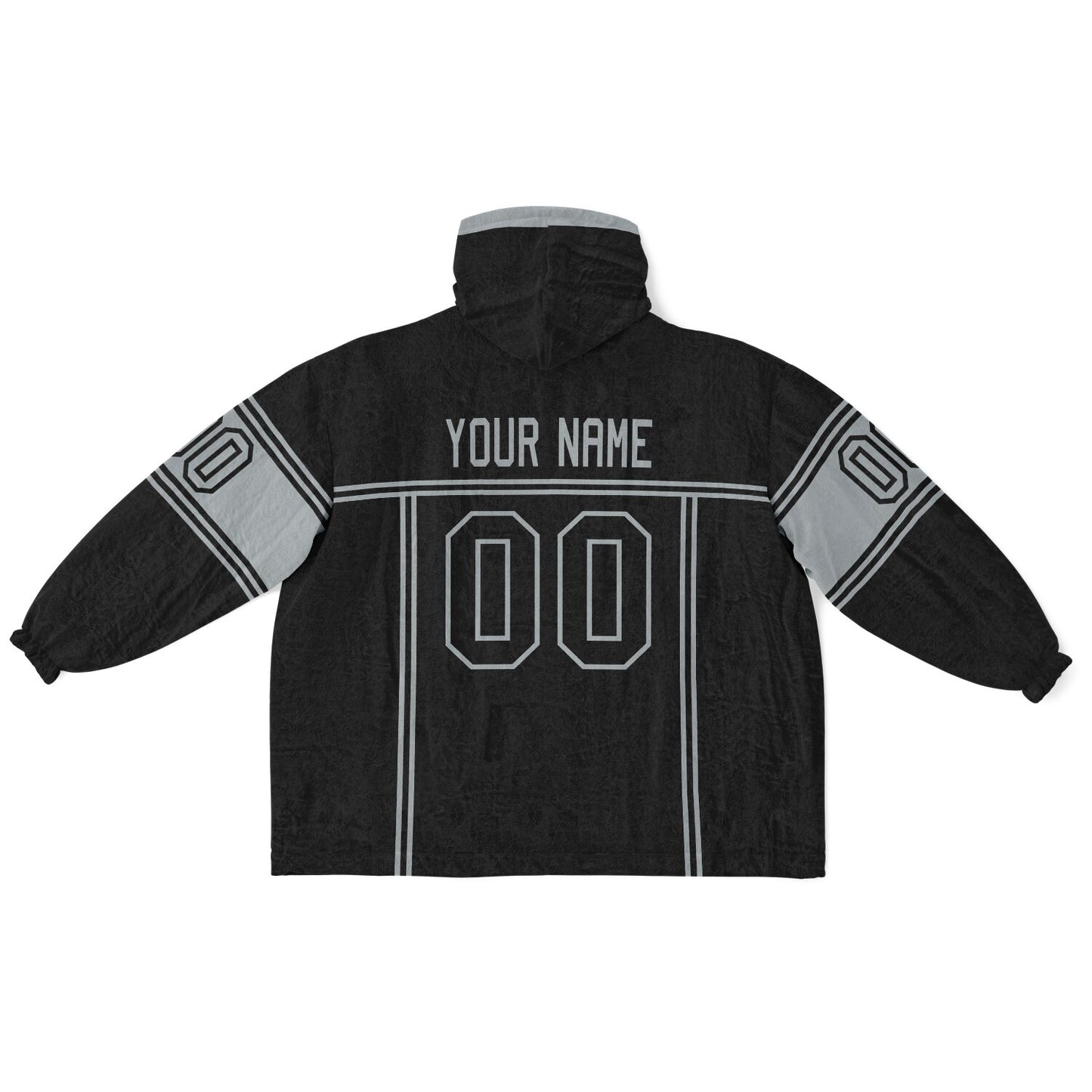 Black and silver lineup snug hoodie featuring sleek line-art details and minimalist team-inspired design.
