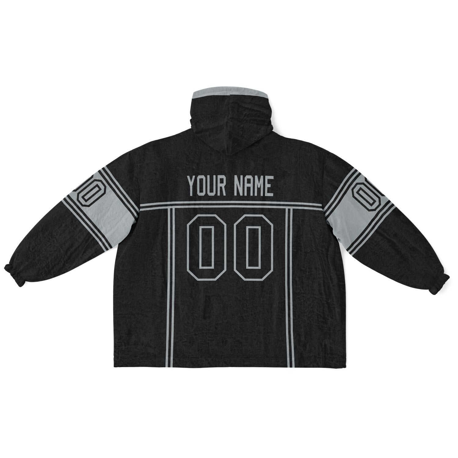 Black and silver lineup snug hoodie featuring sleek line-art details and minimalist team-inspired design.