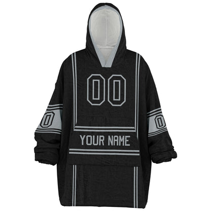 Black and silver lineup snug hoodie featuring sleek line-art details and minimalist team-inspired design.