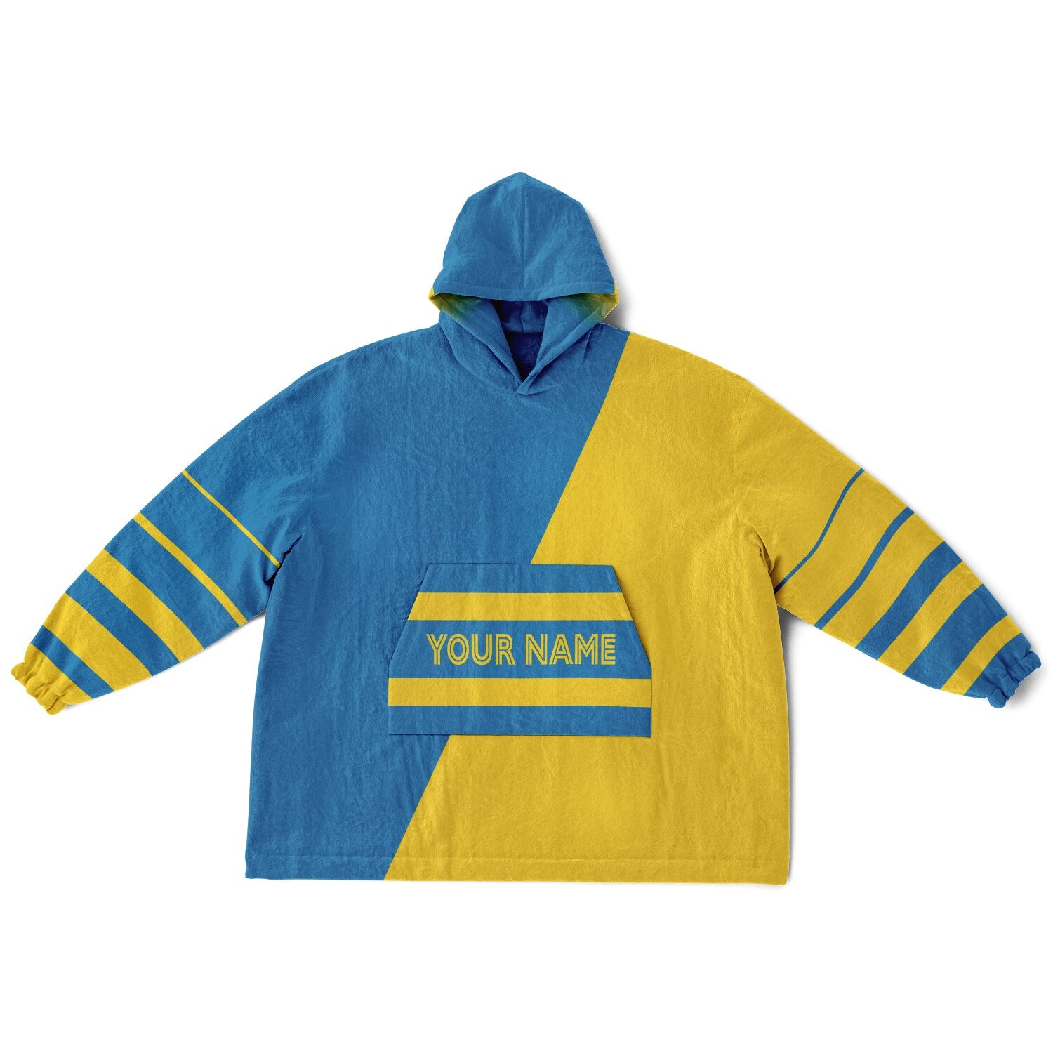 Blue and gold reversible snug hoodie with soft interior lining and casual everyday style for football fans.