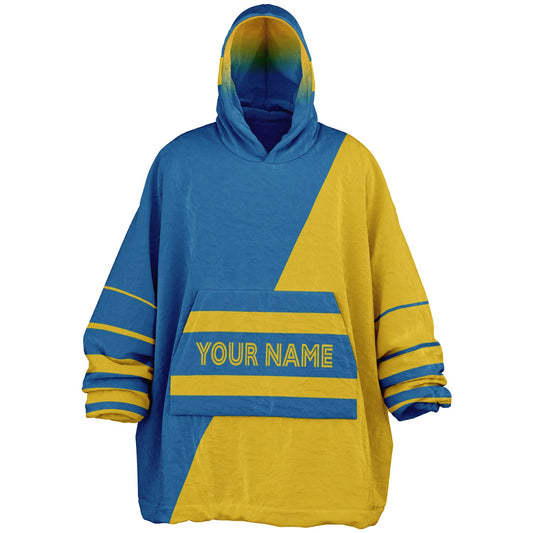 Blue and gold reversible snug hoodie with soft interior lining and casual everyday style for football fans.