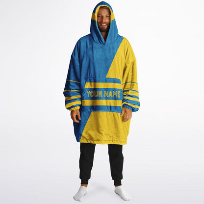 Blue and gold reversible snug hoodie with soft interior lining and casual everyday style for football fans.