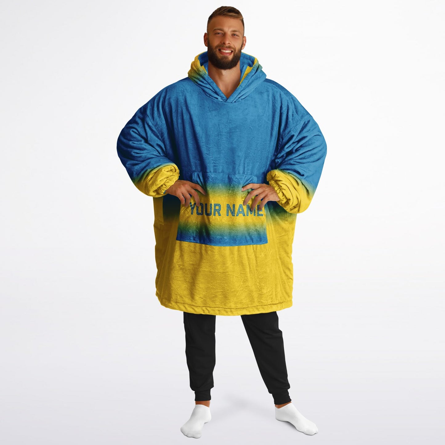 Blue and gold reversible snug hoodie with soft interior lining and casual everyday style for football fans.