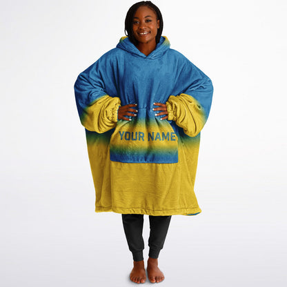 Blue and gold reversible snug hoodie with soft interior lining and casual everyday style for football fans.
