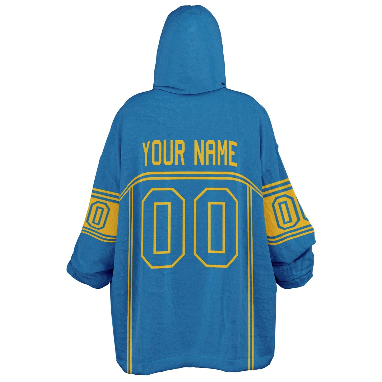 Blue and gold lineup snug hoodie featuring sleek line-art details and minimalist team-inspired design.