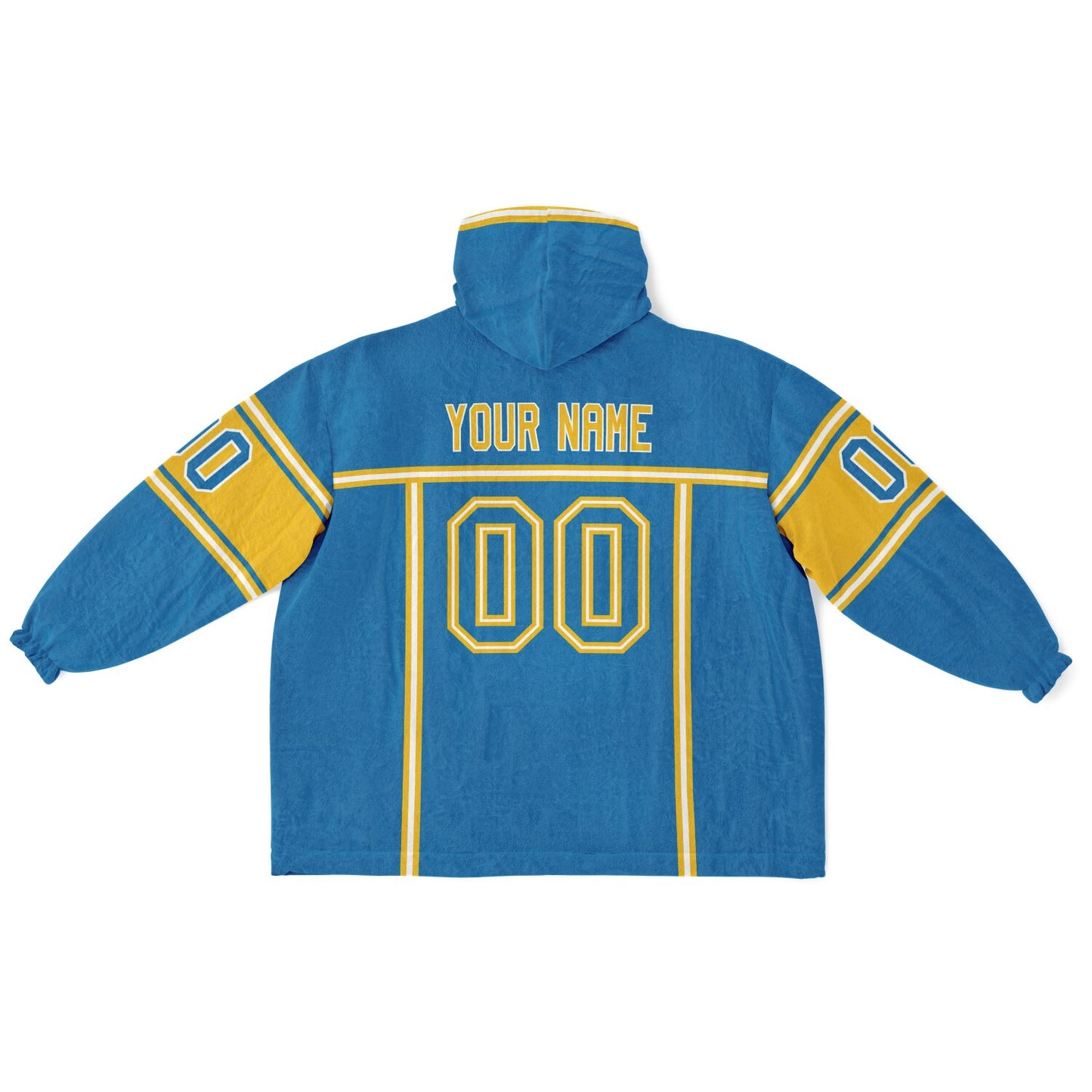 Blue, gold, and white lineup snug hoodie with clean line work and subtle jersey influence.