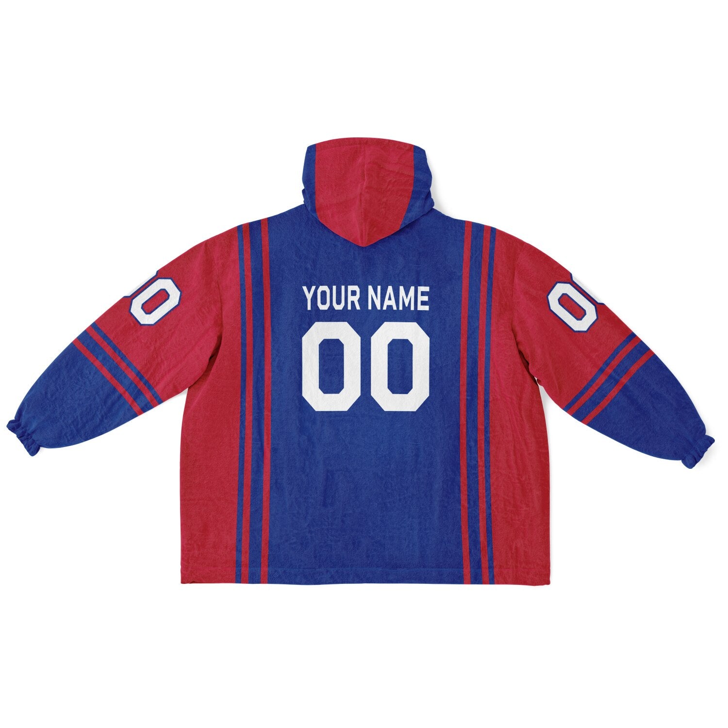 Blue and red bold snug hoodie with modern color-block design and soft loungewear fit.