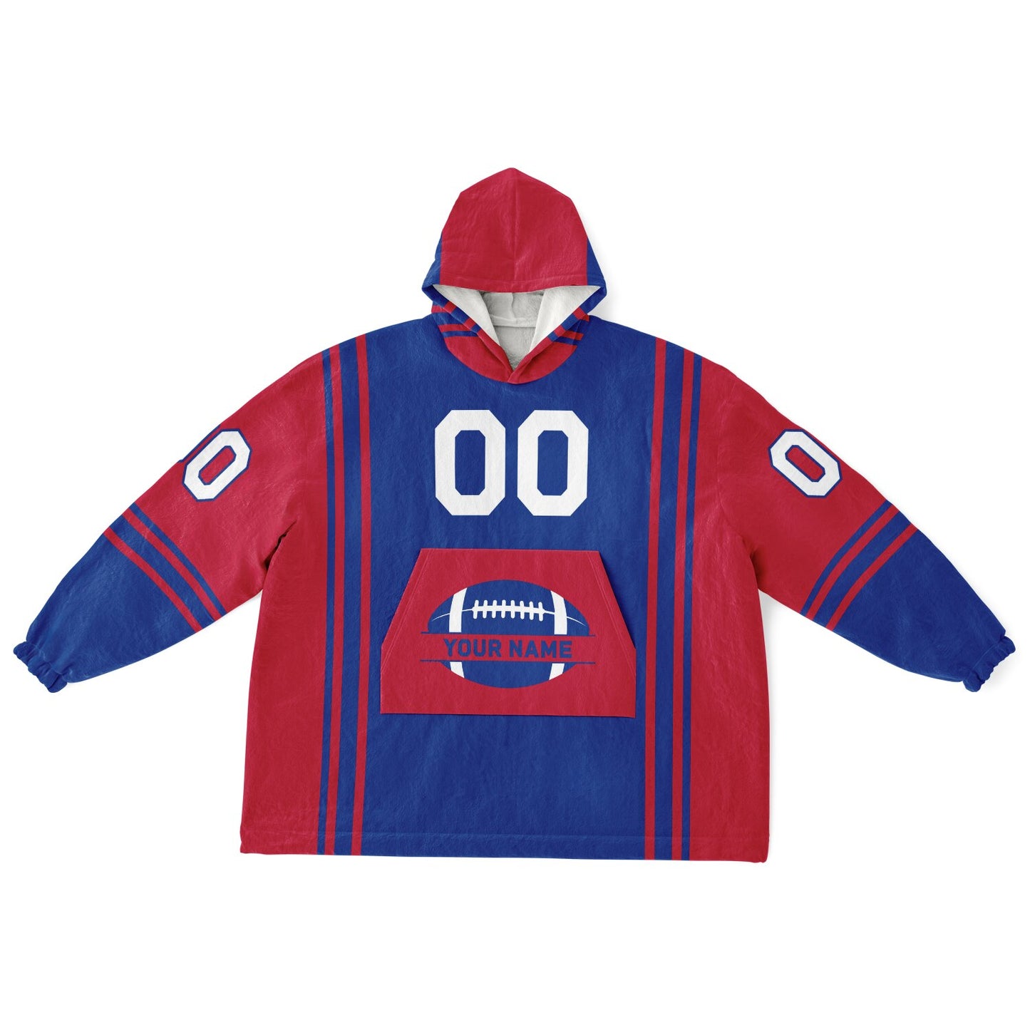 Blue and red bold snug hoodie with modern color-block design and soft loungewear fit.