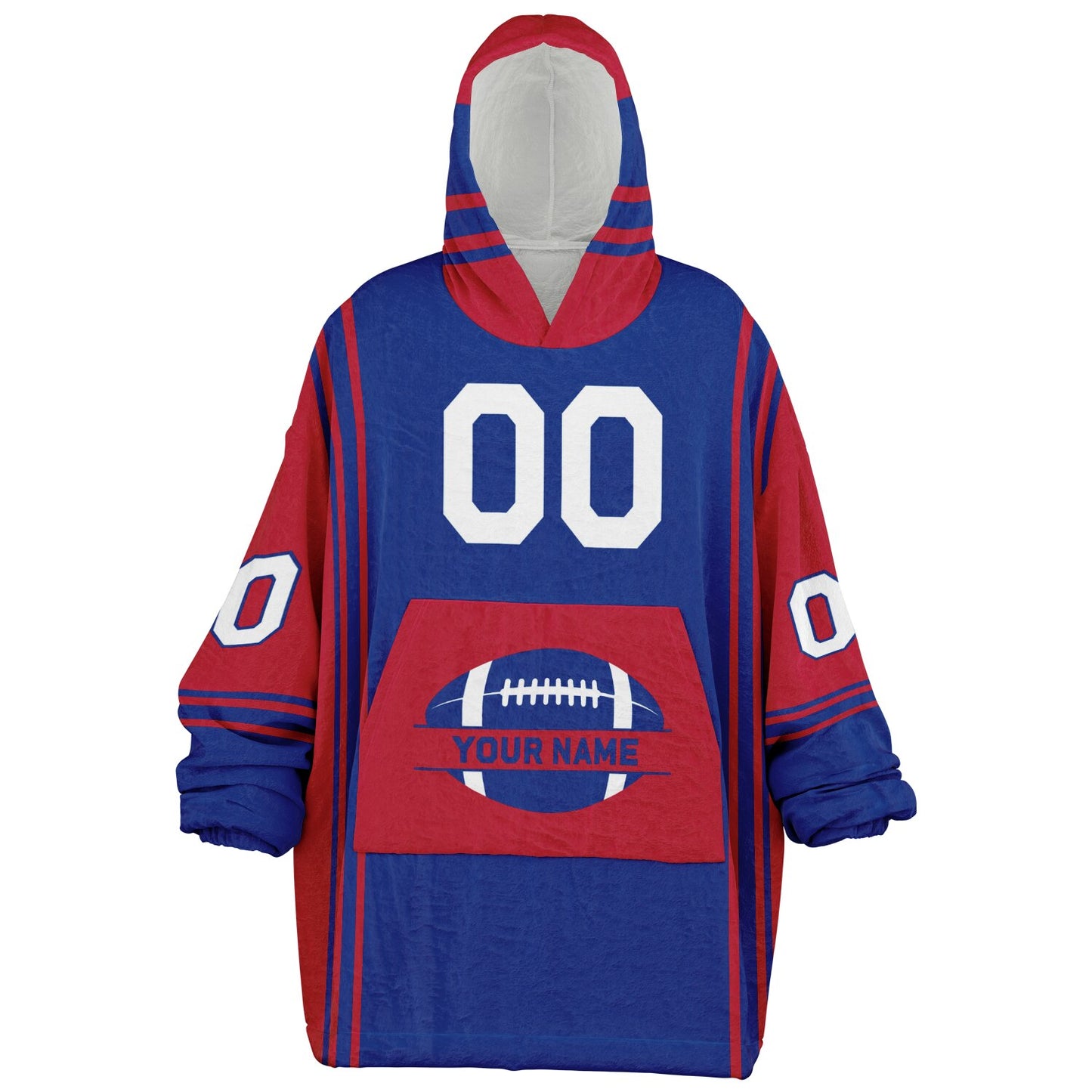 Blue and red bold snug hoodie with modern color-block design and soft loungewear fit.