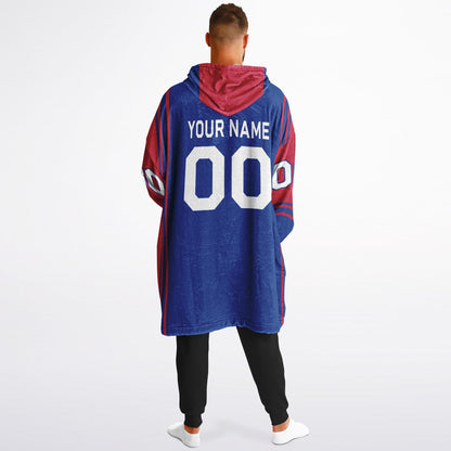 Blue and red bold snug hoodie with modern color-block design and soft loungewear fit.