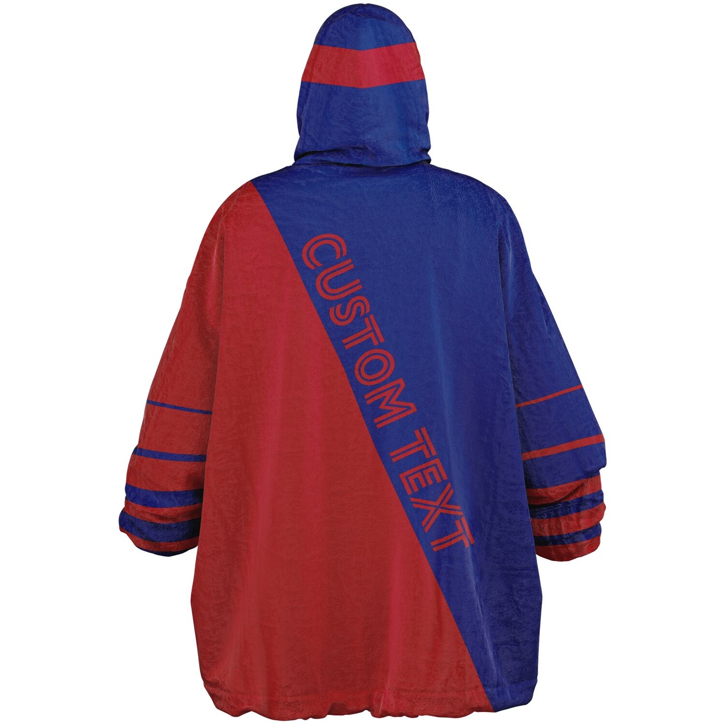 Blue and red reversible snug hoodie with soft interior lining and casual everyday style for football fans.