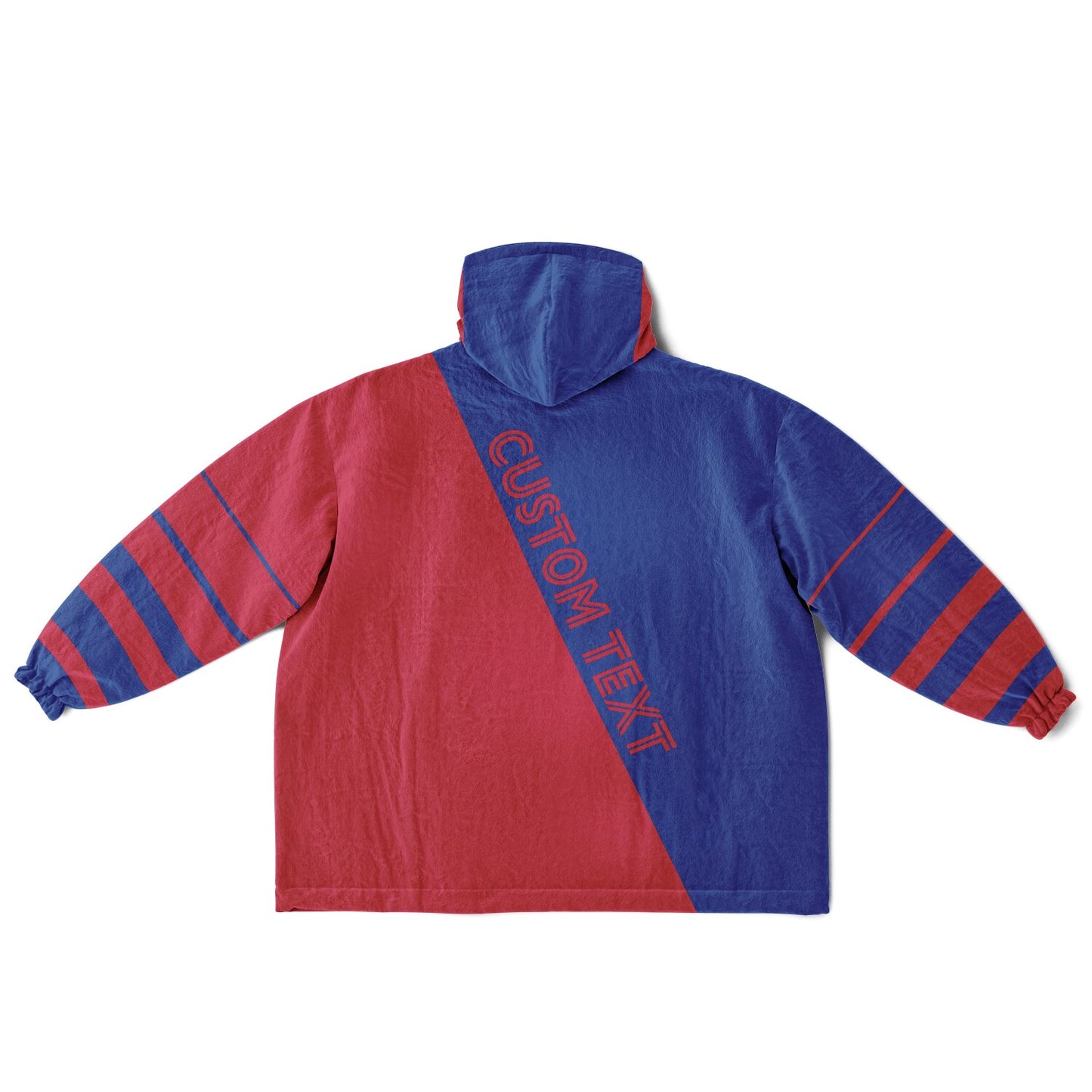 Blue and red reversible snug hoodie with soft interior lining and casual everyday style for football fans.