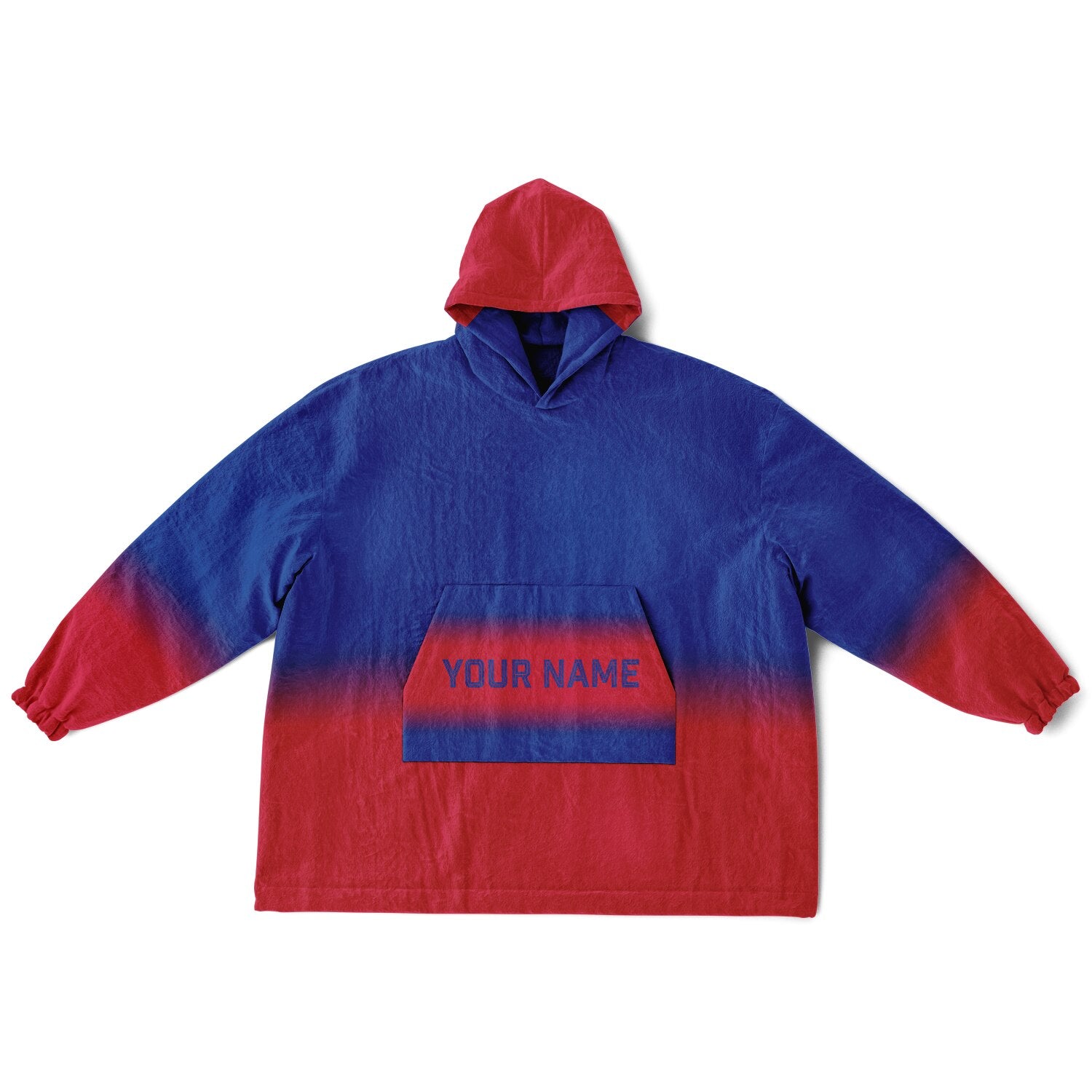 Blue and red reversible snug hoodie with soft interior lining and casual everyday style for football fans.