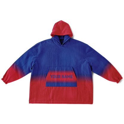 Blue and red reversible snug hoodie with soft interior lining and casual everyday style for football fans.