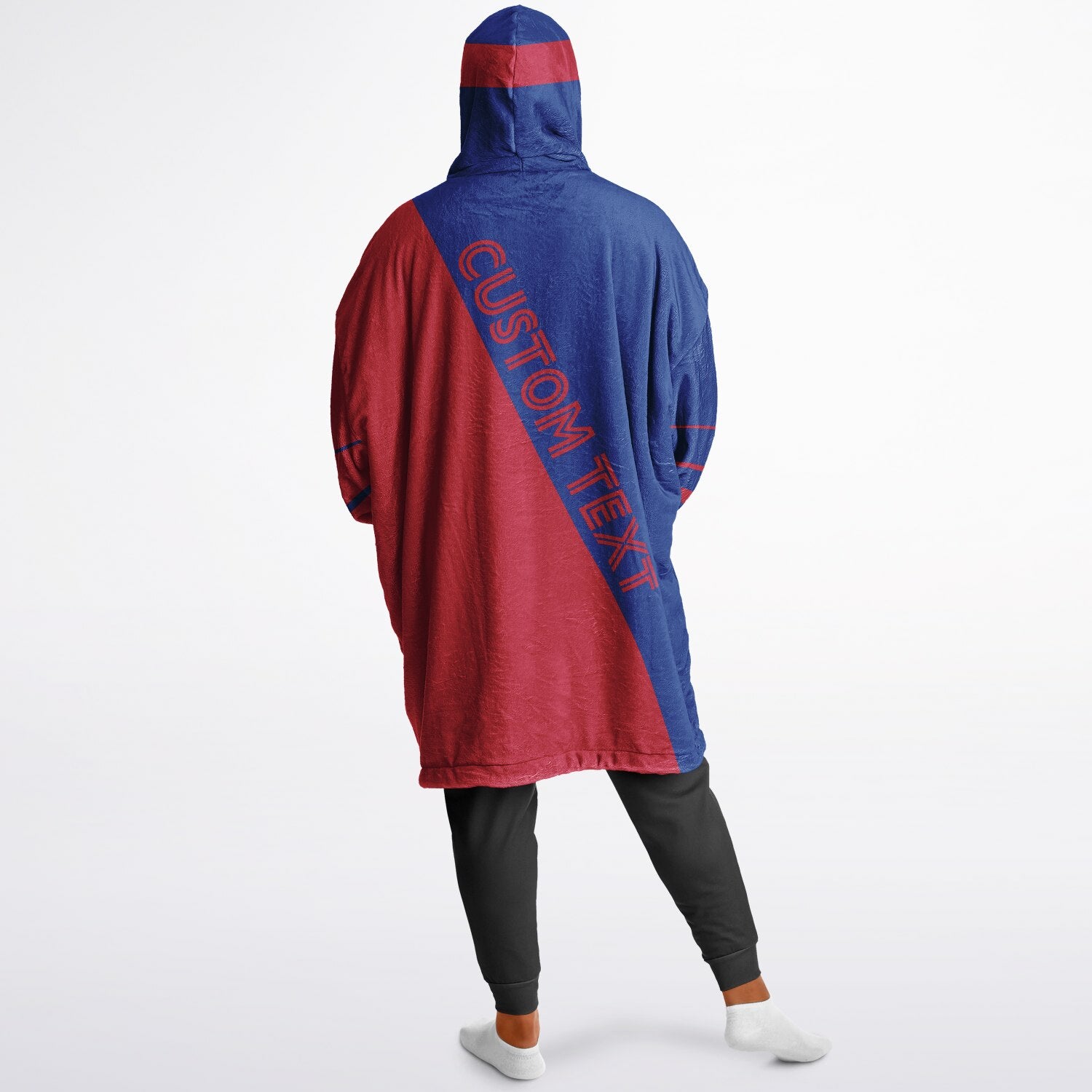 Blue and red reversible snug hoodie with soft interior lining and casual everyday style for football fans.