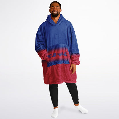 Blue and red reversible snug hoodie with soft interior lining and casual everyday style for football fans.