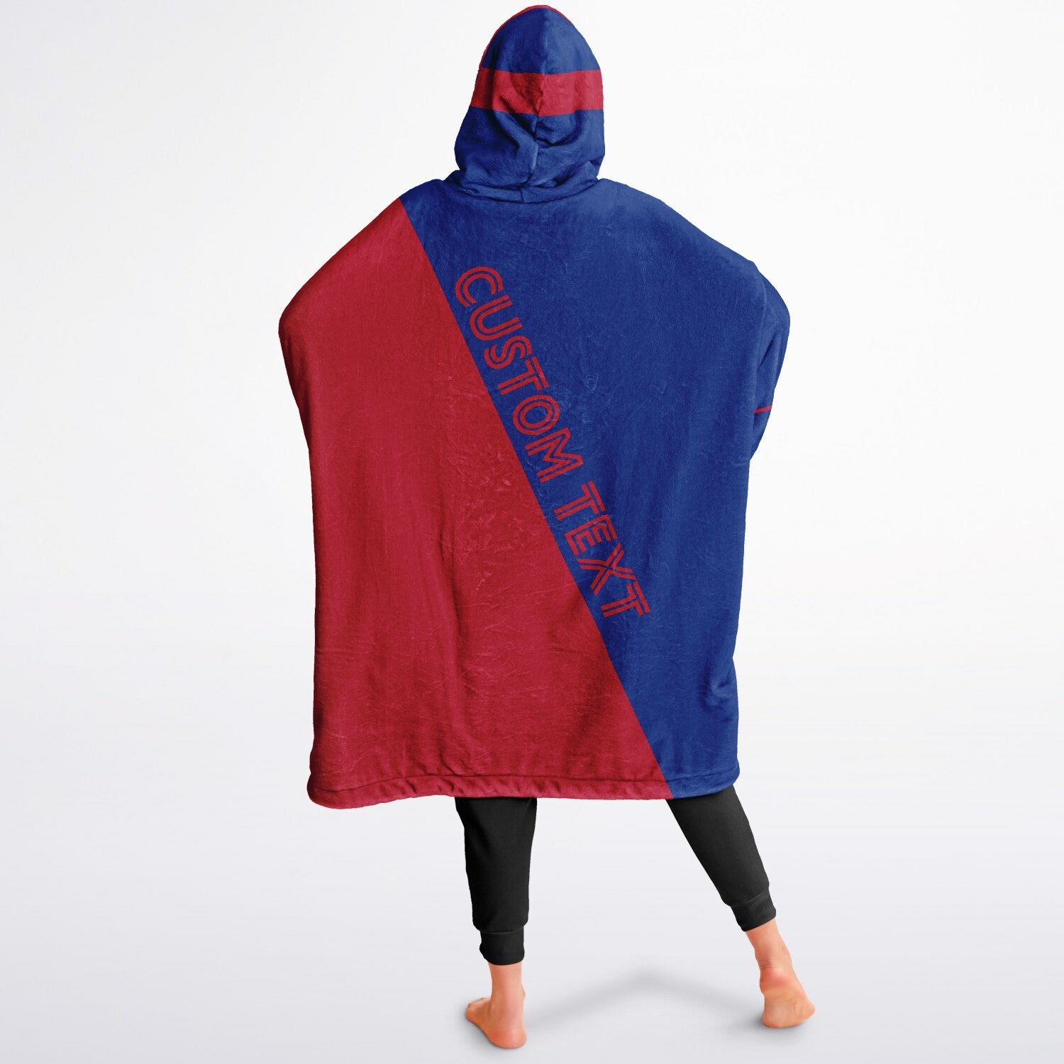 Blue and red reversible snug hoodie with soft interior lining and casual everyday style for football fans.