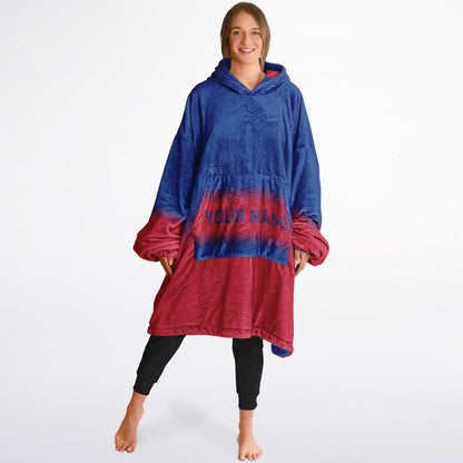 Blue and red reversible snug hoodie with soft interior lining and casual everyday style for football fans.