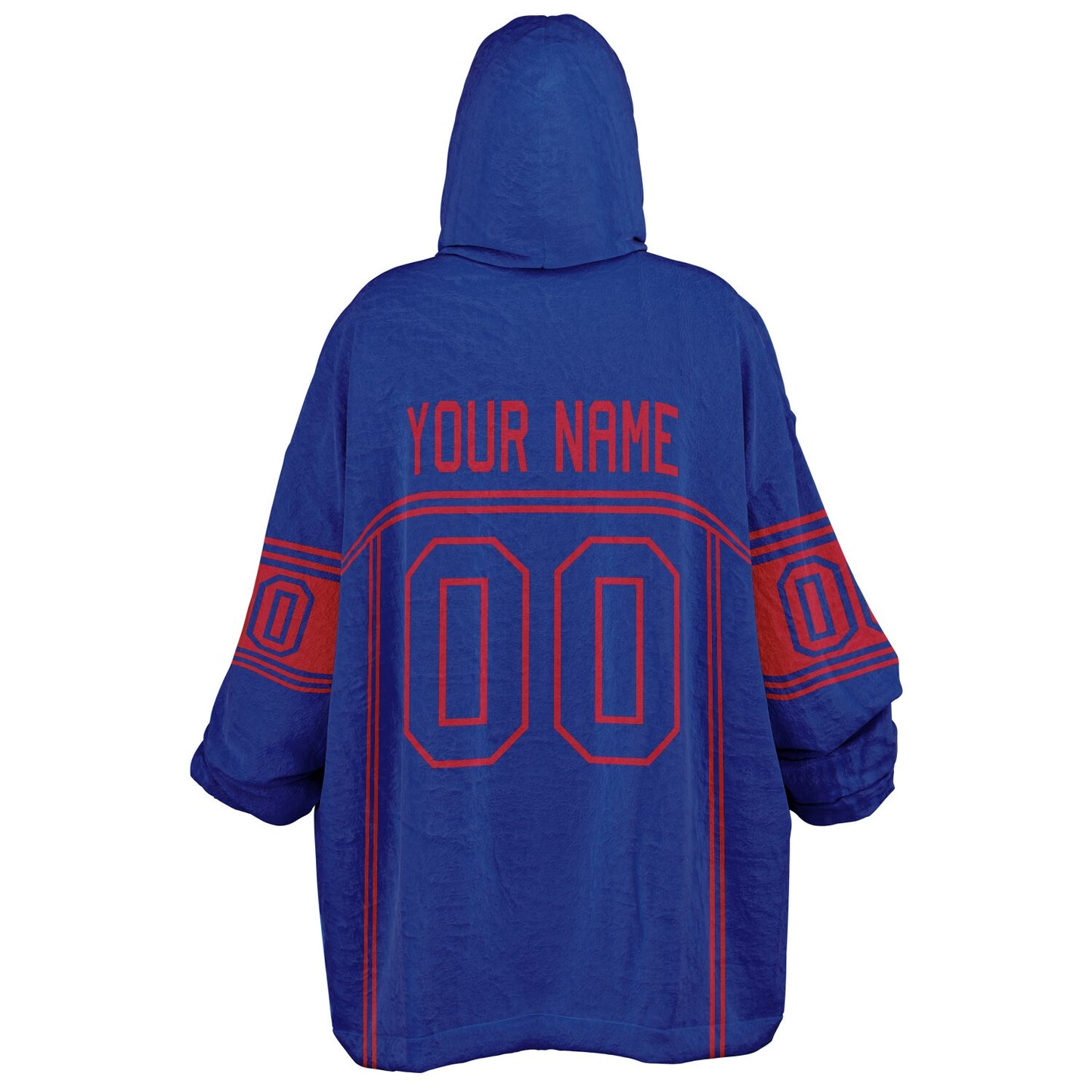 Blue and red lineup snug hoodie featuring sleek line-art details and minimalist team-inspired design.