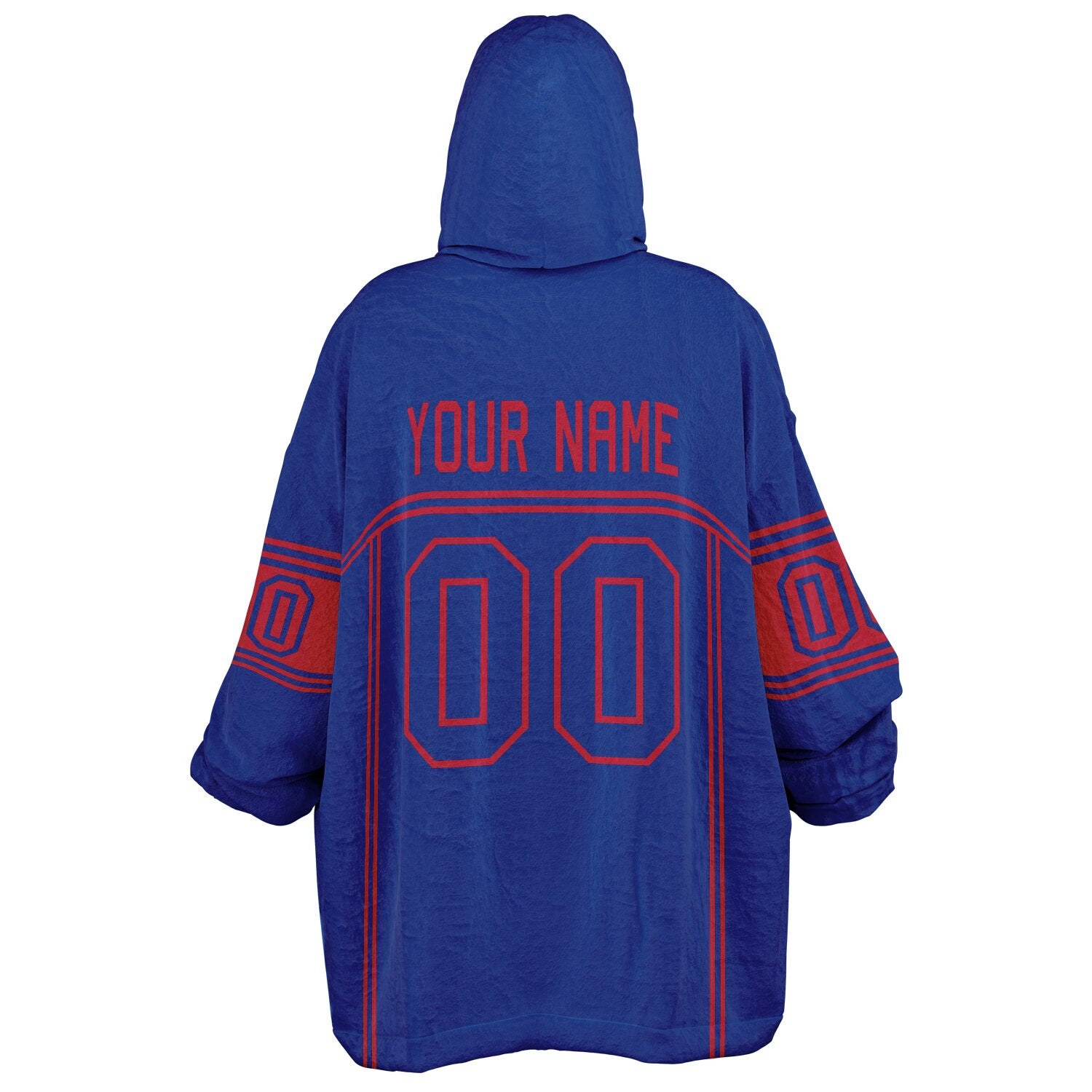 Blue and red lineup snug hoodie featuring sleek line-art details and minimalist team-inspired design.