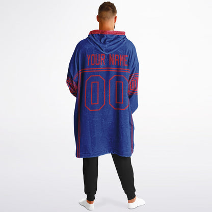 Blue and red lineup snug hoodie featuring sleek line-art details and minimalist team-inspired design.