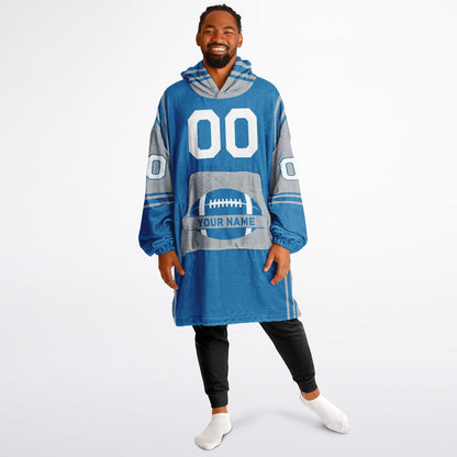 Blue and silver bold snug hoodie with modern color-block design and soft loungewear fit.