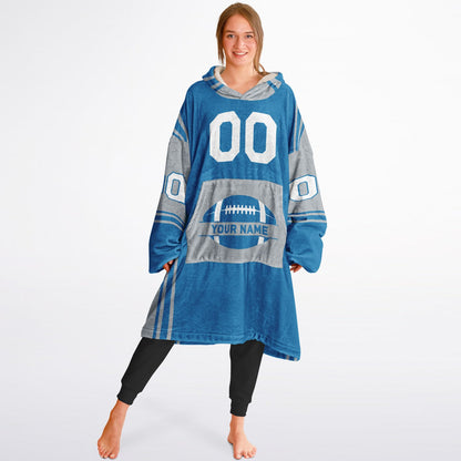 Blue and silver bold snug hoodie with modern color-block design and soft loungewear fit.