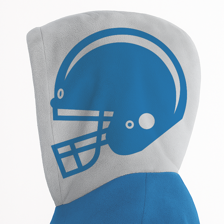 Blue and silver classic snug hoodie featuring jersey-style stripes and personalized name and number.