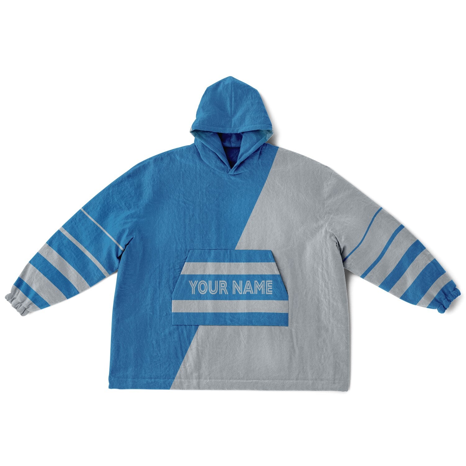 Blue and silver reversible snug hoodie with soft interior lining and casual everyday style for football fans.