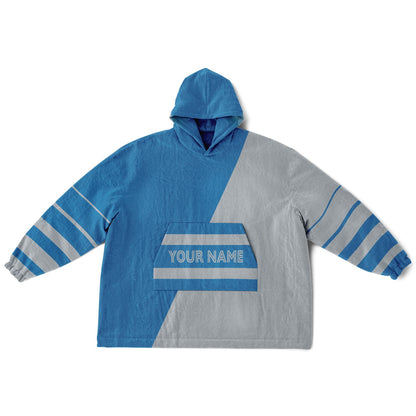 Blue and silver reversible snug hoodie with soft interior lining and casual everyday style for football fans.