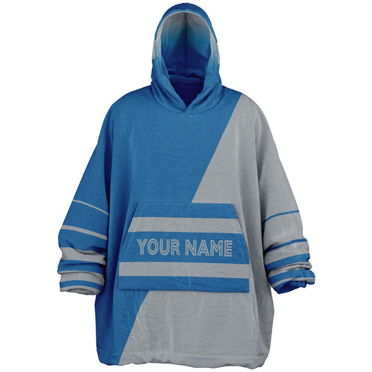 Blue and silver reversible snug hoodie with soft interior lining and casual everyday style for football fans.