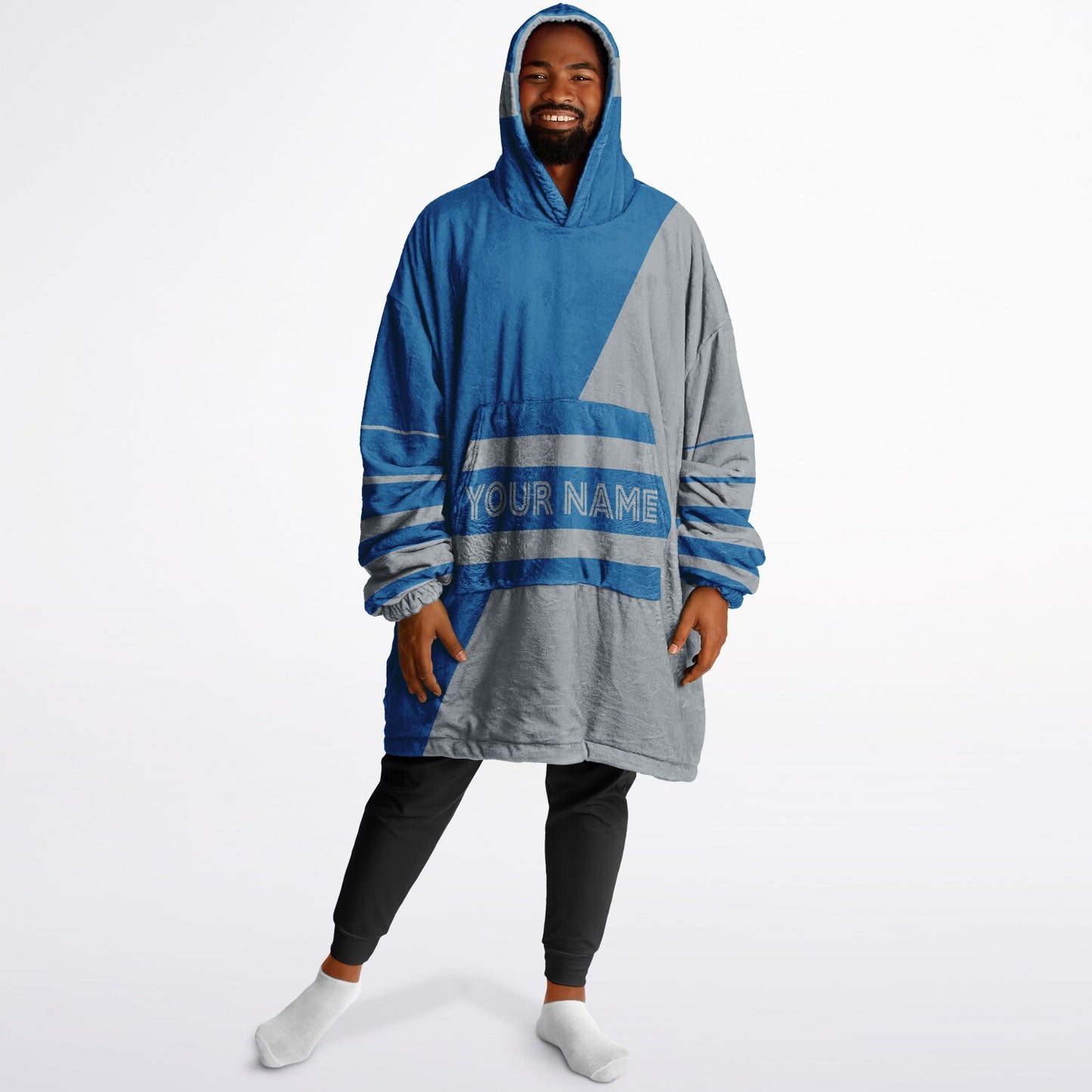 Blue and silver reversible snug hoodie with soft interior lining and casual everyday style for football fans.