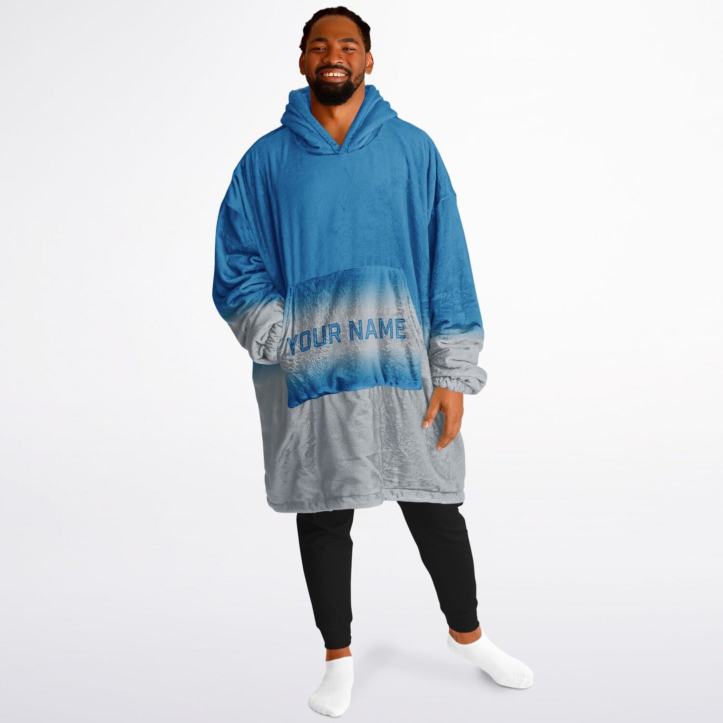 Blue and silver reversible snug hoodie with soft interior lining and casual everyday style for football fans.