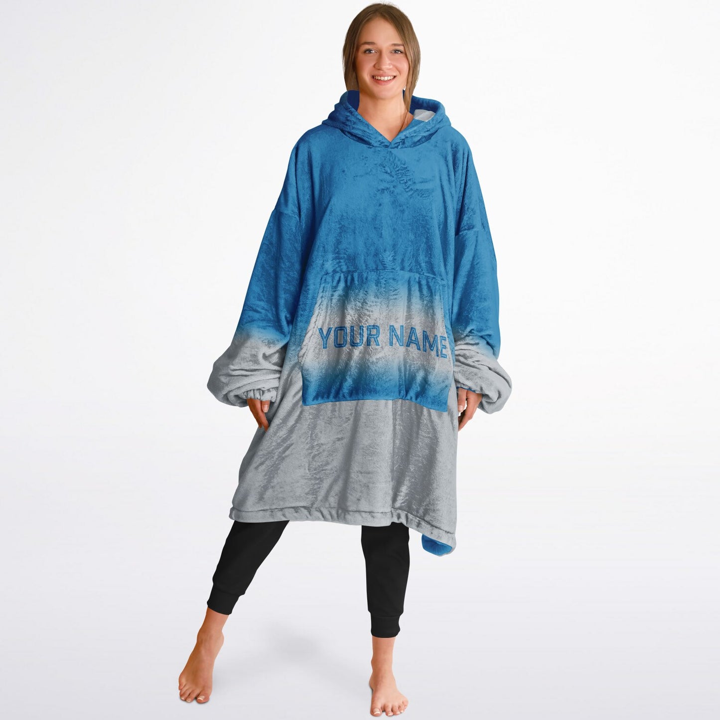 Blue and silver reversible snug hoodie with soft interior lining and casual everyday style for football fans.
