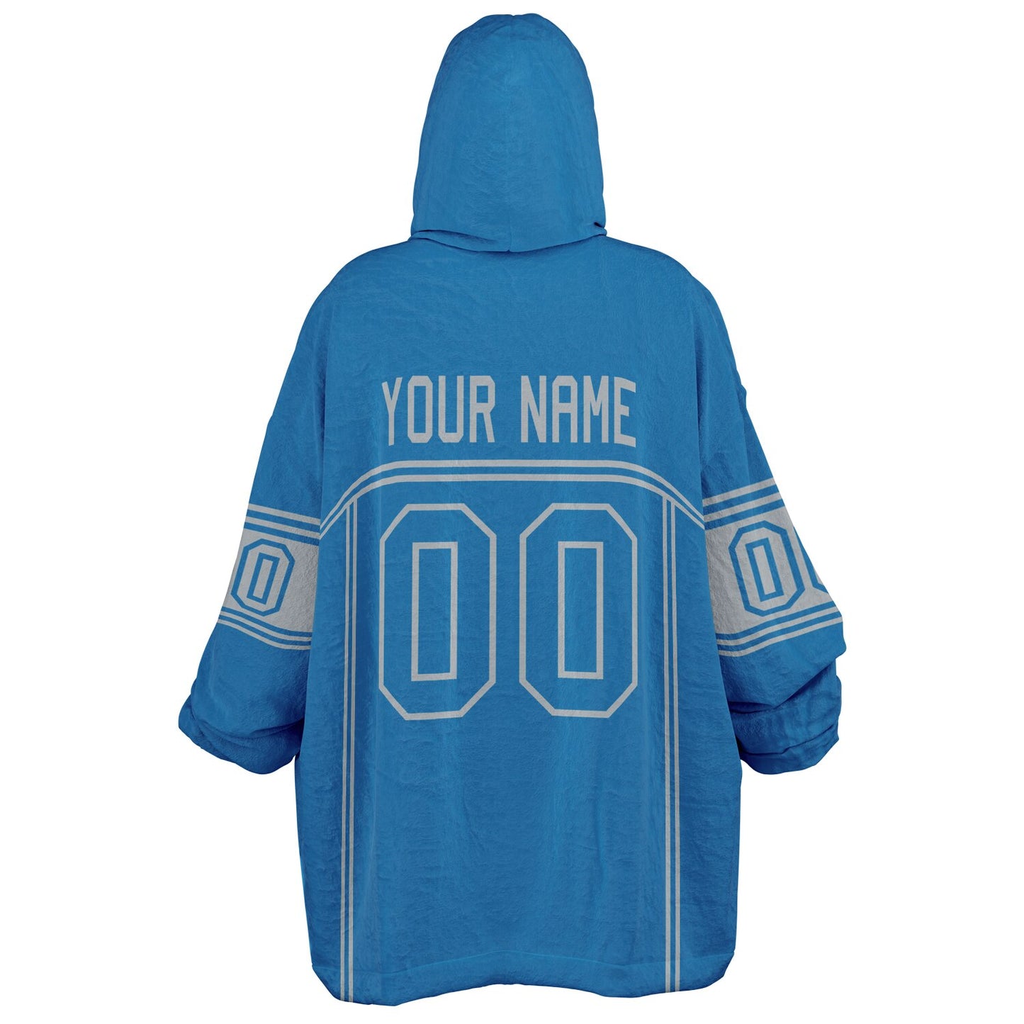 Blue and silver lineup snug hoodie featuring sleek line-art details and minimalist team-inspired design.